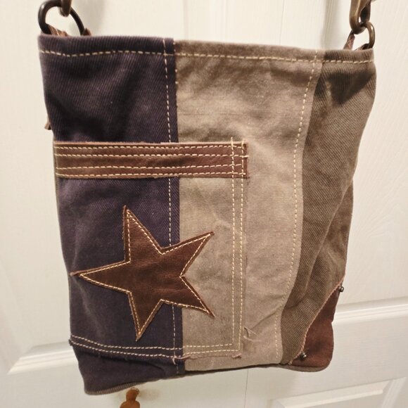 MYRA BAG Women's 100% Cotton/Leather Patchwork Design Crossbody Bag - Medium - Picture 2 of 16